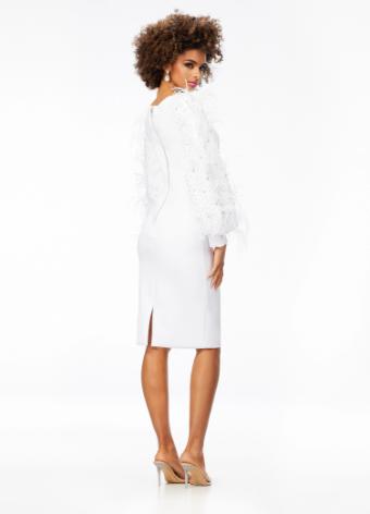 4545 Fitted Long Sleeve Cocktail Dress with Feather Details