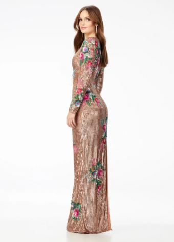 11203 Fully Beaded Long Sleeve Gown with Floral Details