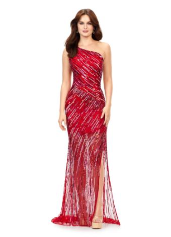 11207 Sequin One Shoulder Gown with Slit