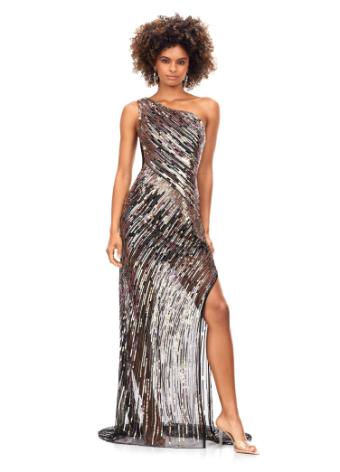 11207 Sequin One Shoulder Gown with Slit
