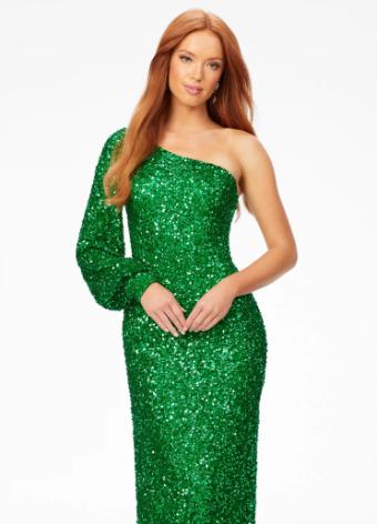 11194 One Shoulder Sequin Gown with Sleeve