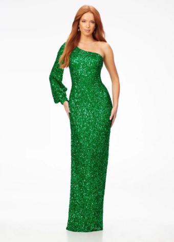 11194 One Shoulder Sequin Gown with Sleeve