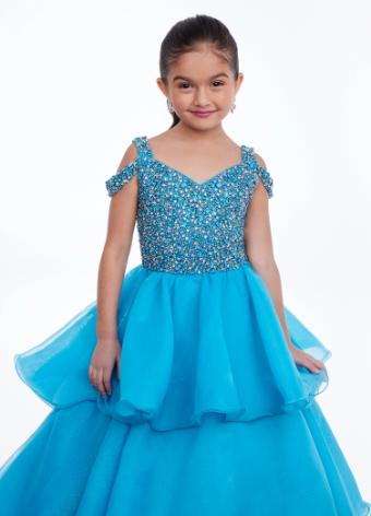 8101 Kids Off Shoulder Gown with Multi-Tiered Ruffle Skirt