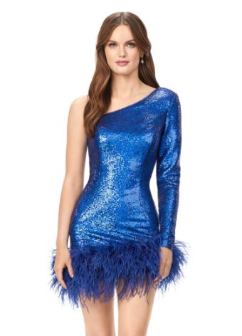 4542 Sequin Cocktail Dress with Feathers