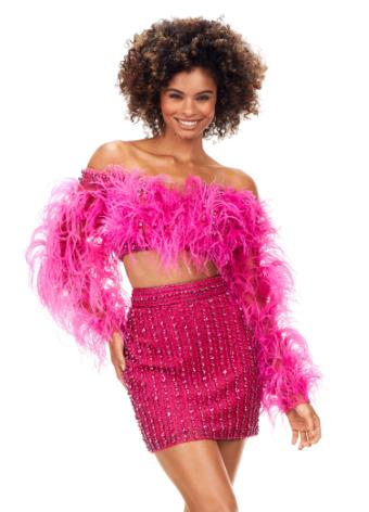 4562 Two Piece Beaded Cocktail with Feathers
