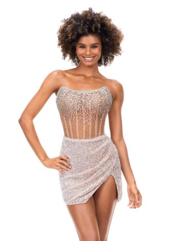 4564 Beaded Cocktail Dress with Exposed Boning