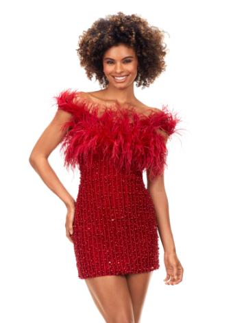 4566 Off Shoulder Beaded Cocktail Dress with Feathers