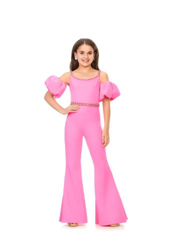 8164 Off Shoulder Scuba Jumpsuit with Puff Sleeves