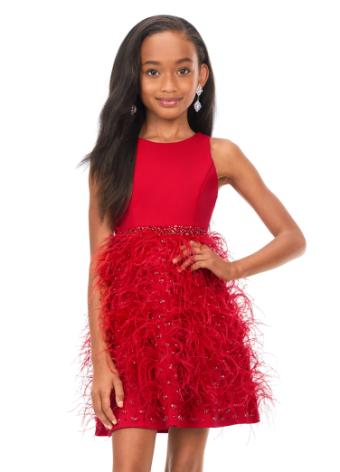 8176 Kids Cocktail Dress with Feathers & Crystals