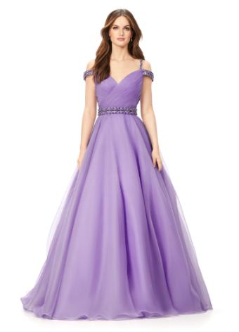 11221 Off Shoulder Organza Ball Gown with Beaded Straps