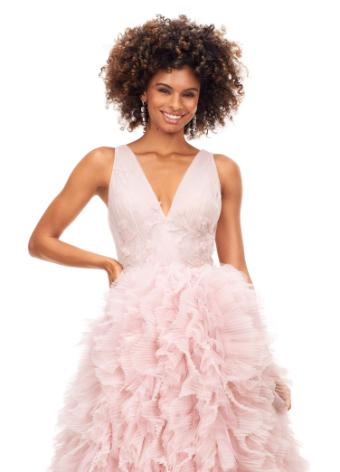 11233 Tulle V-Neck Ball Gown with Ruffle Skirt