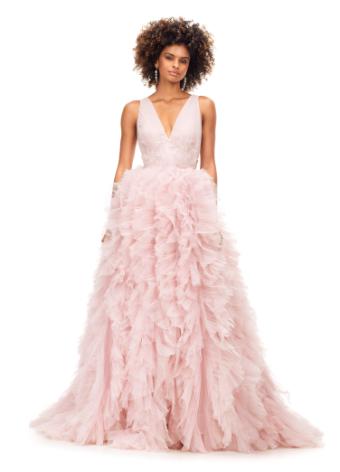 11233 Tulle V-Neck Ball Gown with Ruffle Skirt
