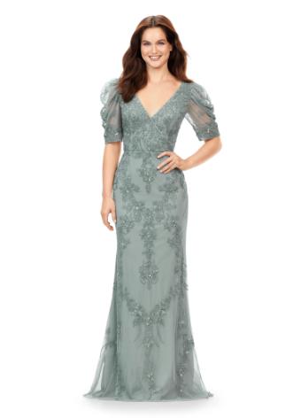 11234 V-Neckline Evening Gown with Puff Sleeves