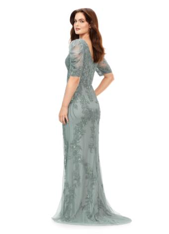 11234 V-Neckline Evening Gown with Puff Sleeves