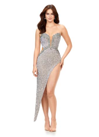 11237 Sequin Gown with Asymmetrical Skirt