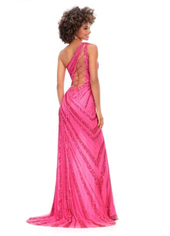 11244 Sequin One Shoulder Gown with Asymmetrical Lace Up Back