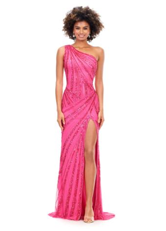 11244 Sequin One Shoulder Gown with Asymmetrical Lace Up Back