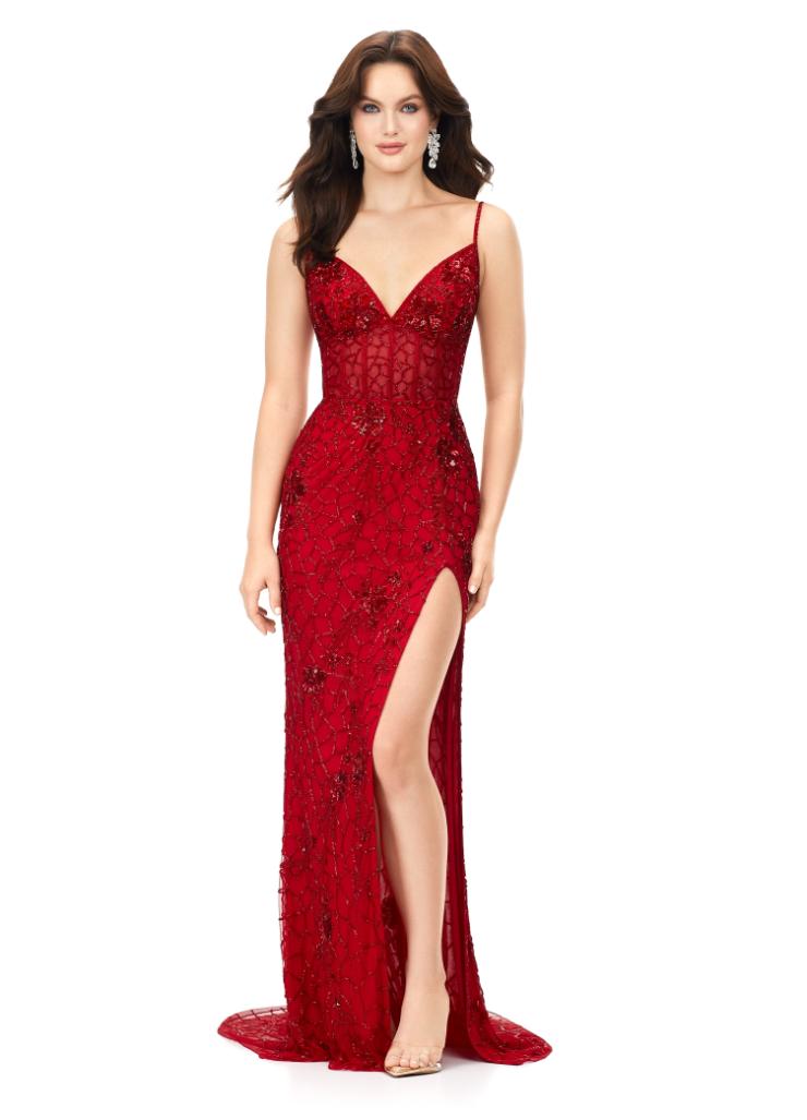 Jersey Gown with Beaded Corset and Off Shoulder Straps