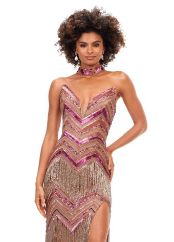 11259 Strapless Beaded Gown with Fringe Details