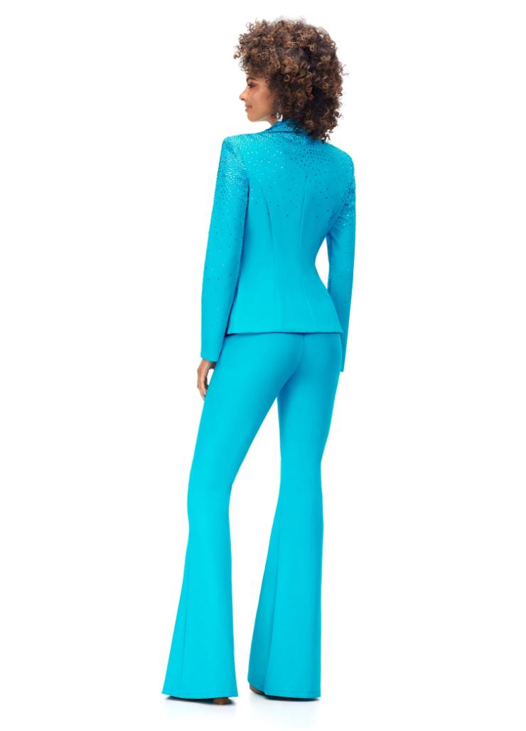 Ashley Lauren 11218 Size 6 Sky Blue Jumpsuit Long Puff Cap sleeve Fitt –  Glass Slipper Formals