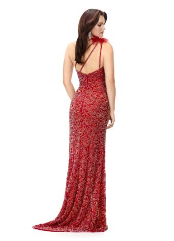 11277 Beaded One Shoulder Gown with Feathers