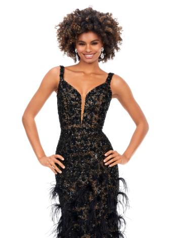 11279 Sequin & Feather Evening Gown