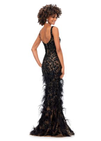 11279 Sequin & Feather Evening Gown