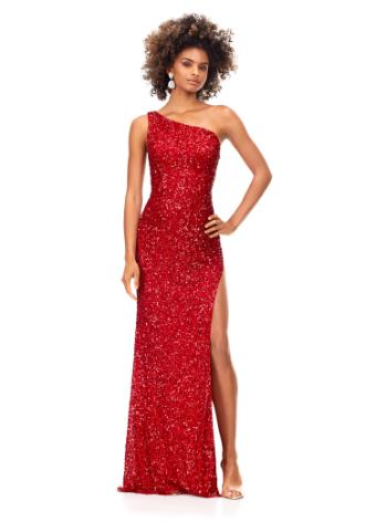 11285 One Shoulder Sequin Gown with Open Back