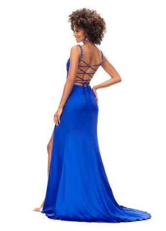 11298 Ruched Satin Gown with Lace Up Back
