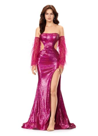 11301 Sequin Dress with Feather Sleeves