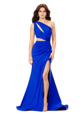 11303 Fitted One Shoulder Ruched Gown with Cut Outs
