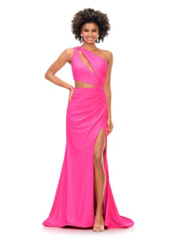 11303 Fitted One Shoulder Ruched Gown with Cut Outs