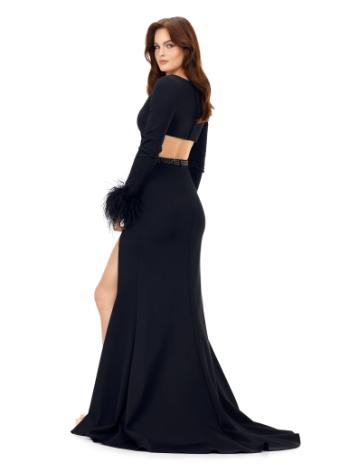 11308 Scuba V-Neckline Gown with Sleeves
