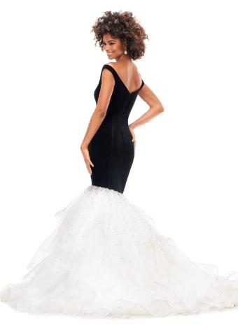 11312 Off Shoulder Velvet Gown with Aysmmetrical Organza Skirt