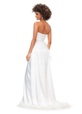 11313 Strapless Ruched Satin Gown with Feathers