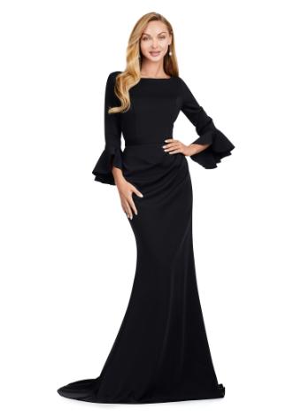 11325 Crew Neckline Scuba Gown with Flutter Sleeves
