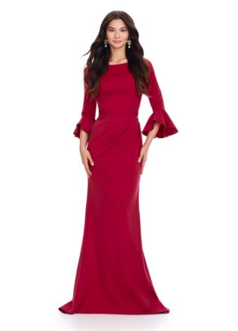 11325 Crew Neckline Scuba Gown with Flutter Sleeves