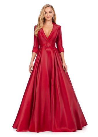 11326 Satin Ball Gown with Lapel