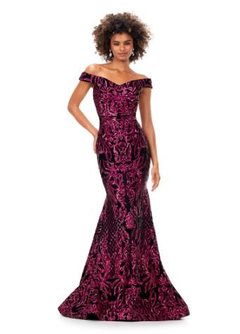 11330 Off Shoulder Velvet Sequin Gown