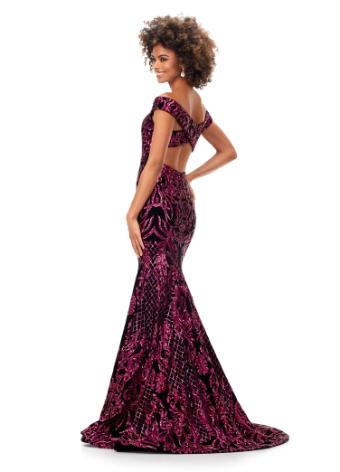11330 Off Shoulder Velvet Sequin Gown