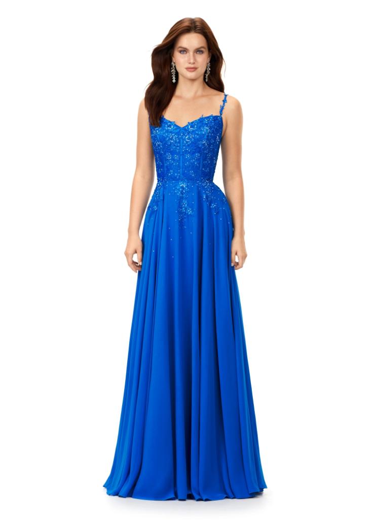 Royal Blue Strapless Chiffon Homecoming Dress with Lace Corset Top and –  DressesTailor