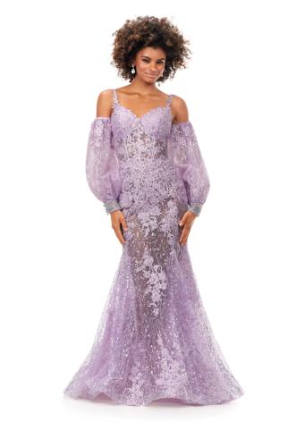 11335 Spaghetti Strap Applique Gown with Detachable Puff Sleeves