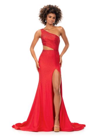 11337 Jersey One Shoulder Fitted Gown with Heat Set Stones