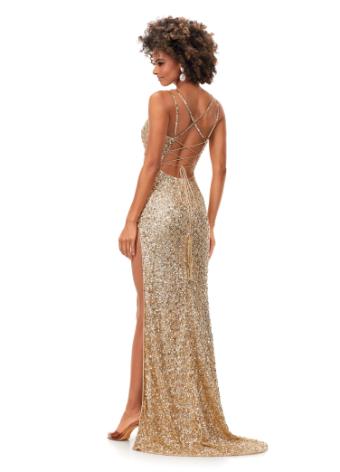 11342 Sequin Spaghetti Strap Gown with Lace Up Back