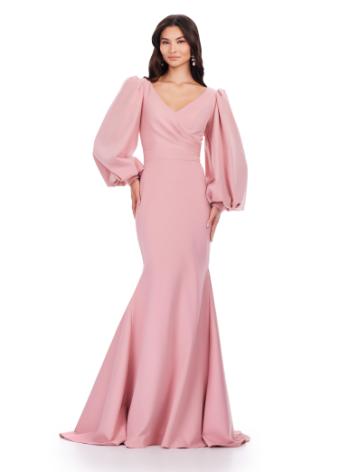 11345 V-Neckline Gown with Bishop Sleeves