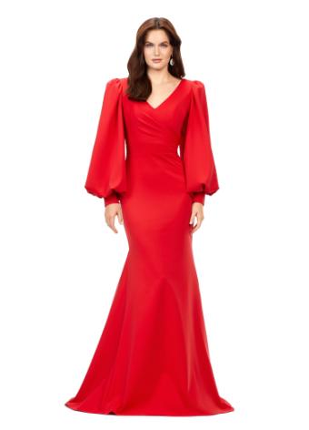 11345 V-Neckline Gown with Bishop Sleeves
