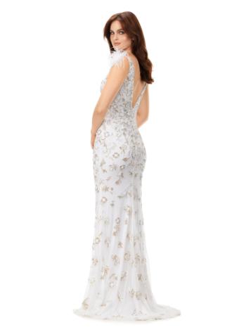 11349 Beaded V-Neckline Gown with Feathers
