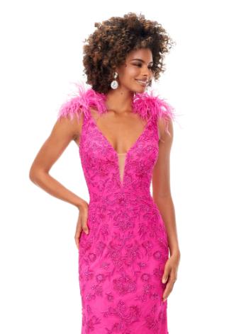 11349 Beaded V-Neckline Gown with Feathers