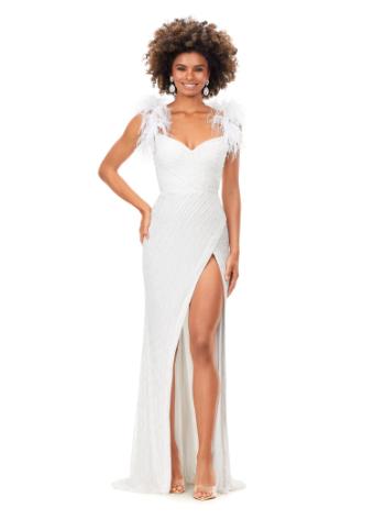 11367 Fully Beaded Gown with Feather Straps