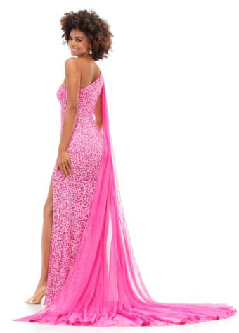 11371 One Shoulder Beaded Gown with Chiffon Cape
